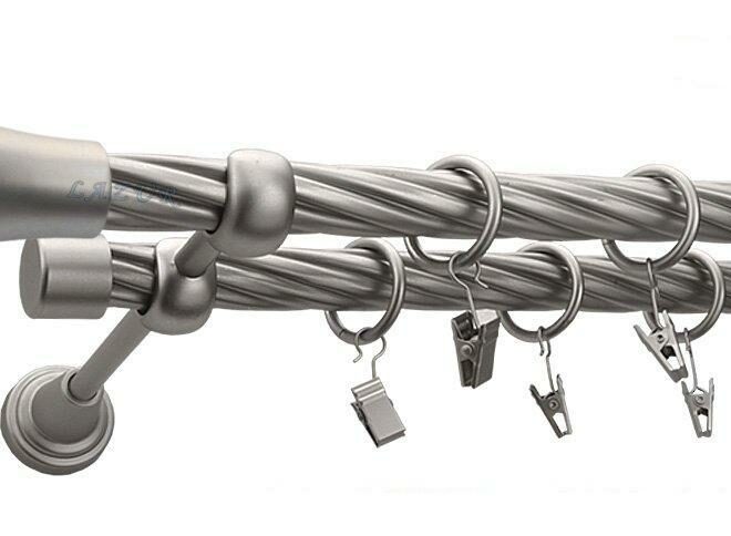 Karnisz MONACO Satyna Nikiel, Podwójny 19 + 19 rura skrętna - 480 cm