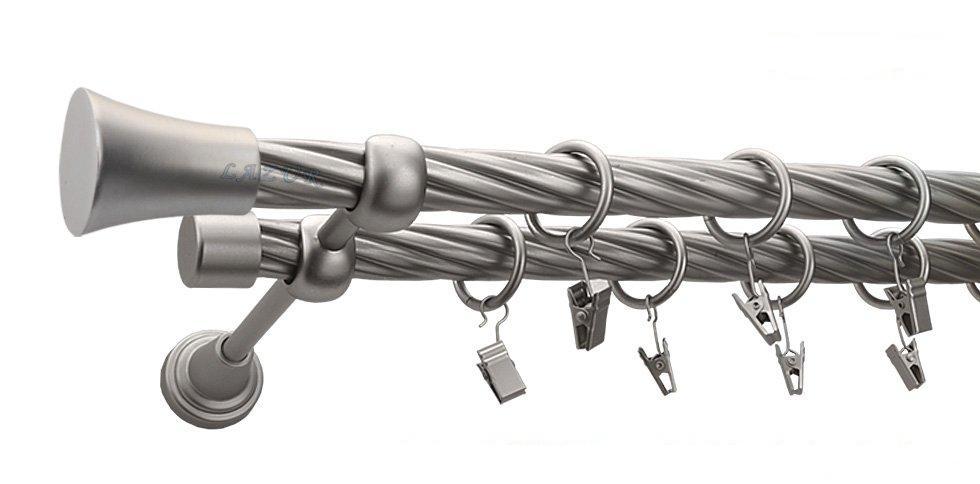 Karnisz MONACO Satyna Nikiel, Podwójny 19 + 19 rura skrętna - 200 cm