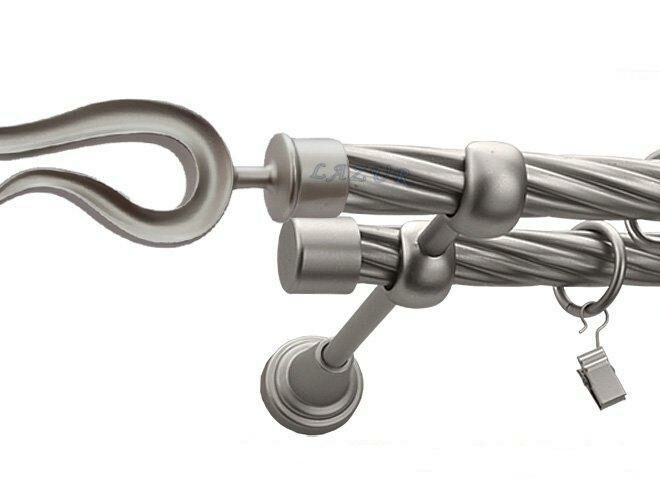 Karnisz VIOLO Satyna Nikiel, Podwójny 19 + 19 rura skrętna - 480 cm