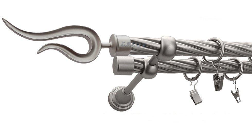 Karnisz VIOLO Satyna Nikiel, Podwójny 19 + 19 rura skrętna - 200 cm