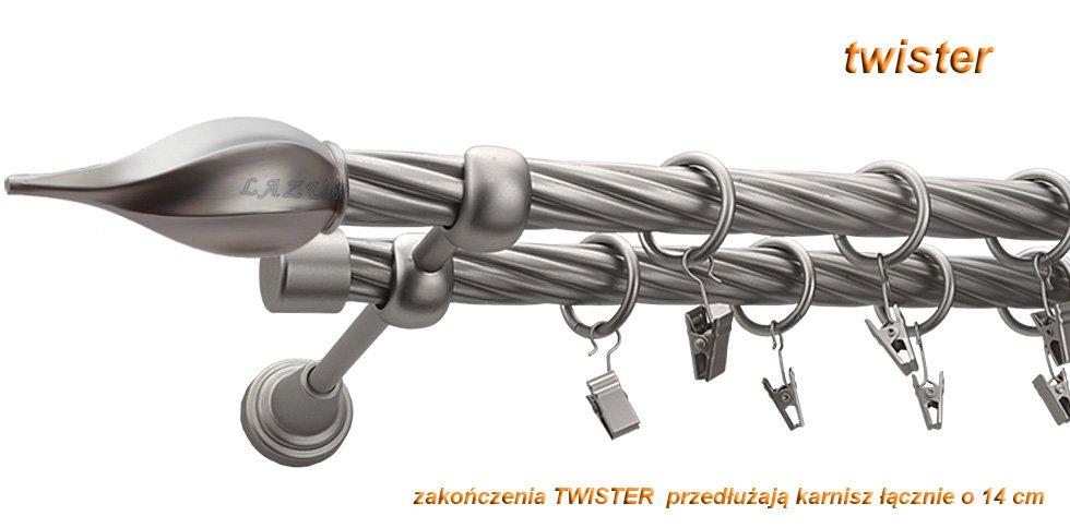 Karnisz TWISTER Satyna Nikiel, Podwójny 19 + 19 rura skrętna - 160 cm - obrazek 3