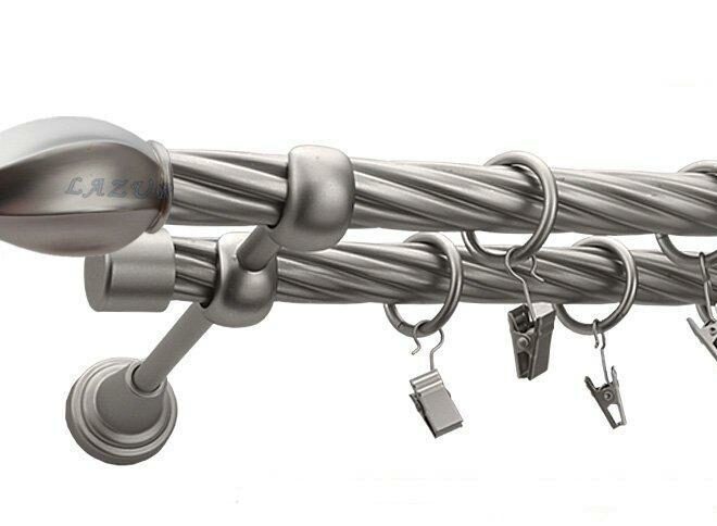 Karnisz TWISTER Satyna Nikiel, Podwójny 19 + 19 rura skrętna - 480 cm