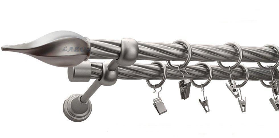 Karnisz TWISTER Satyna Nikiel, Podwójny 19 + 19 rura skrętna - 160 cm