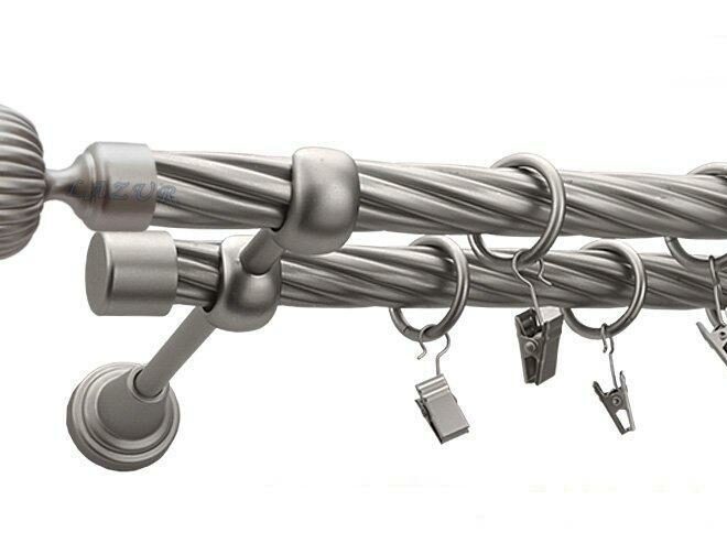 Karnisz ODEON Satyna Nikiel, Podwójny 19 + 19 rura skrętna - 480 cm