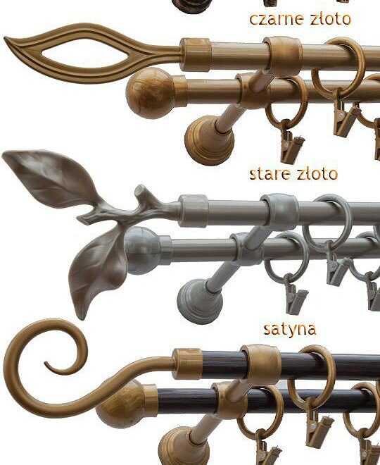 Alternative view of Karnisz Motyw Kute Czarne Złoto, Podwójne 16 + 16 LIŚĆ RÓŻY - 480 cm