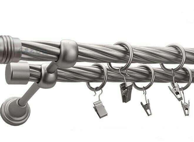 Karnisz PRINCE Satyna Nikiel, Podwójny 19 + 19 rura skrętna - 480 cm