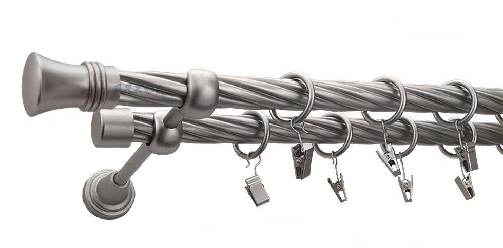 Karnisz PRINCE Satyna Nikiel, Podwójny 19 + 19 rura skrętna - 160 cm