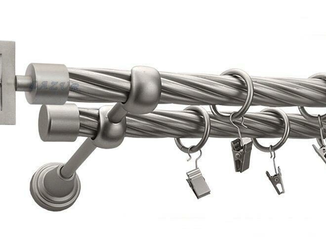 Karnisz RUBIK Satyna Nikiel, Podwójny 19 + 19 rura skrętna - 480 cm