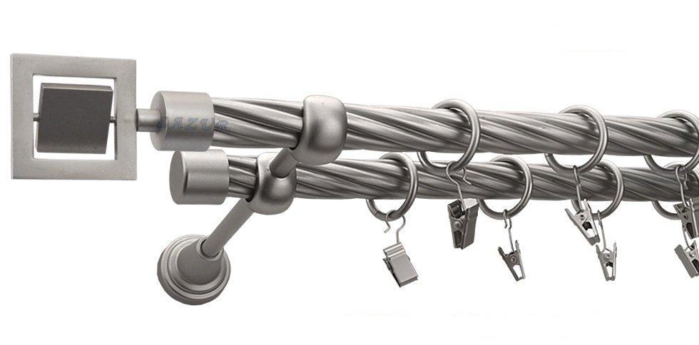 Karnisz RUBIK Satyna Nikiel, Podwójny 19 + 19 rura skrętna - 160 cm