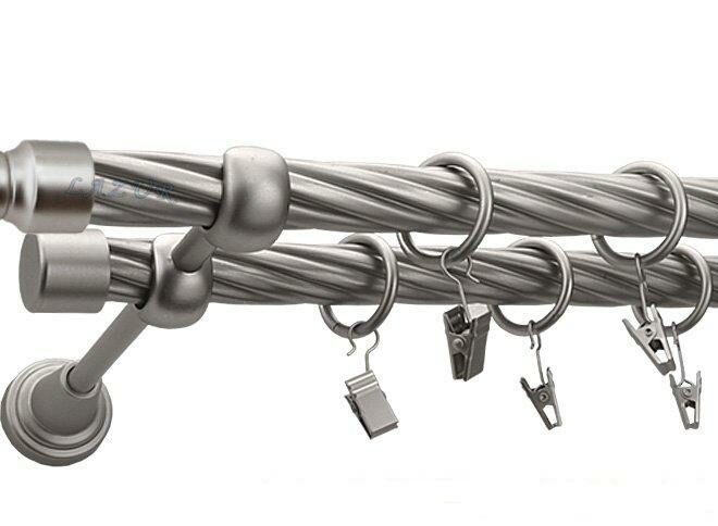 Karnisz APOLLO Satyna Nikiel, Podwójny 19 + 19 rura skrętna - 480 cm