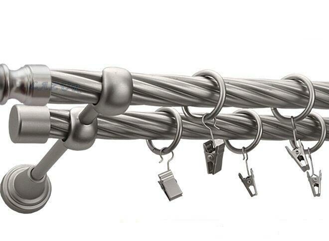 Karnisz BOSTON Satyna Nikiel, Podwójny 19 + 19 rura skrętna - 480 cm