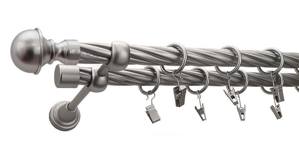 Karnisz BOSTON Satyna Nikiel, Podwójny 19 + 19 rura skrętna - 480 cm