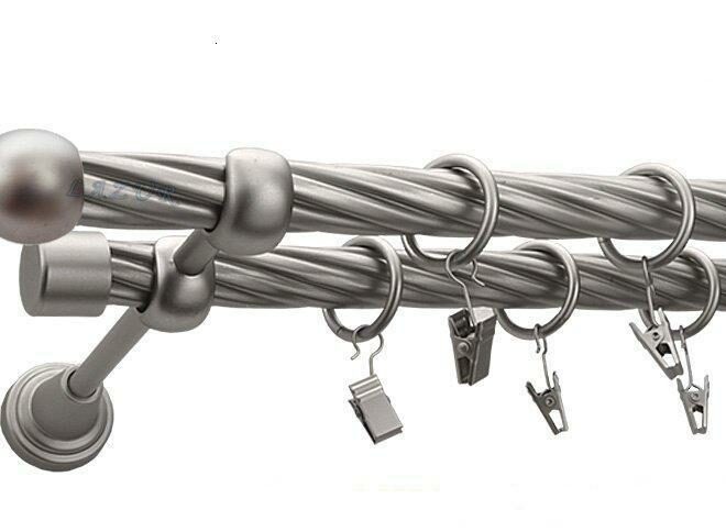 Karnisz KULA Satyna Nikiel, Podwójny 19 + 19 rura skrętna - 480 cm