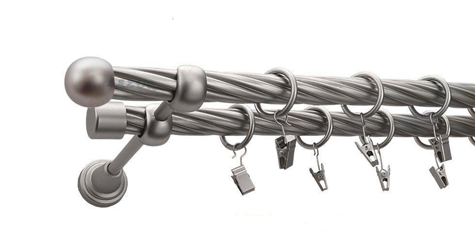 Karnisz KULA Satyna Nikiel, Podwójny 19 + 19 rura skrętna - 320 cm