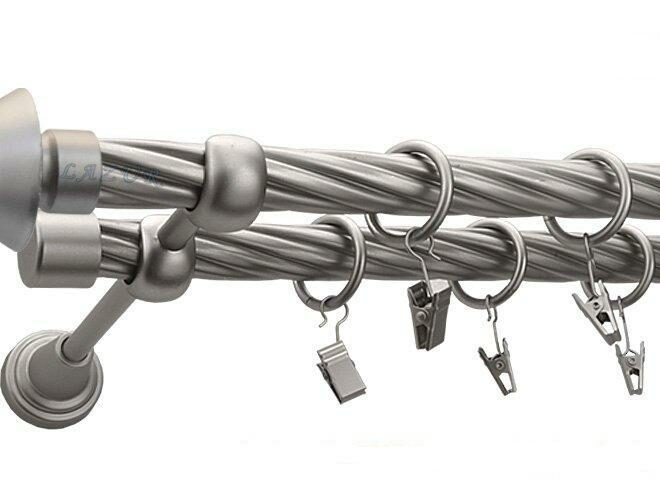 Karnisz AMARO Satyna Nikiel, Podwójny 19 + 19 rura skrętna - 480 cm