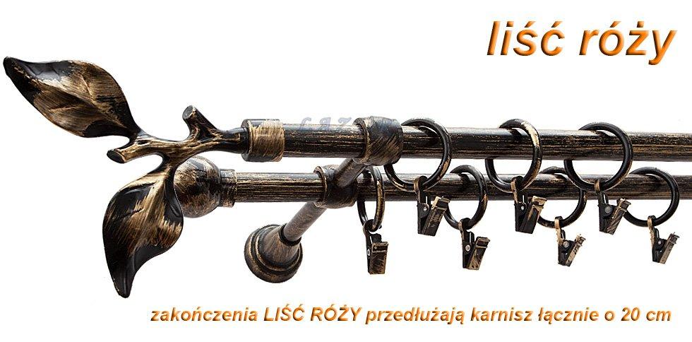 Karnisz Motyw Kute Czarne Złoto, Podwójne 16 + 16 LIŚĆ RÓŻY - 200 cm - obrazek 3