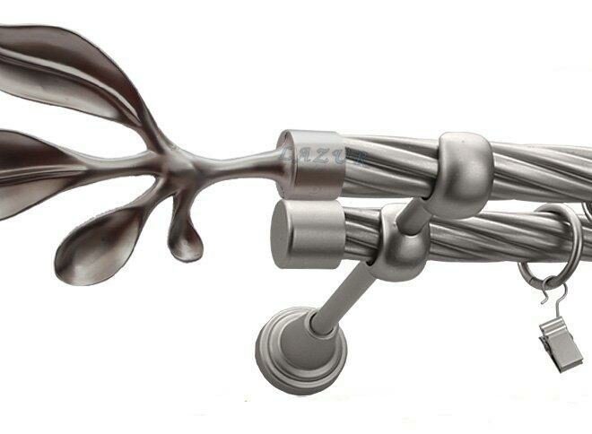 Karnisz BAWARO Satyna Nikiel, Podwójny 19 + 19 rura skrętna - 480 cm