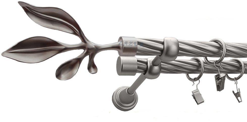 Karnisz BAWARO Satyna Nikiel, Podwójny 19 + 19 rura skrętna - 480 cm