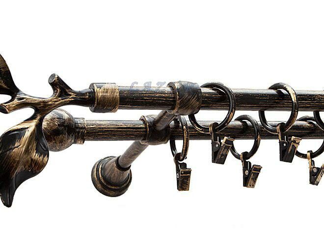 Karnisz Motyw Kute Czarne Złoto, Podwójne 16 + 16 LIŚĆ RÓŻY - 480 cm