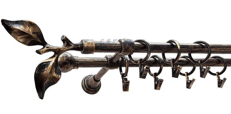 Karnisz Motyw Kute Czarne Złoto, Podwójne 16 + 16 LIŚĆ RÓŻY - 200 cm