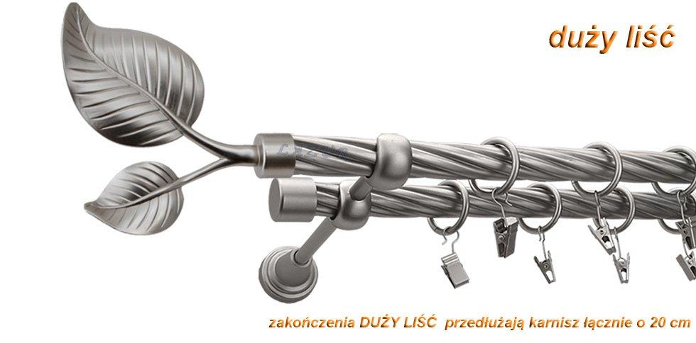 Karnisz DUŻY LIŚĆ Satyna Nikiel, Podwójny 19 + 19 rura skrętna - 400 cm - obrazek 3