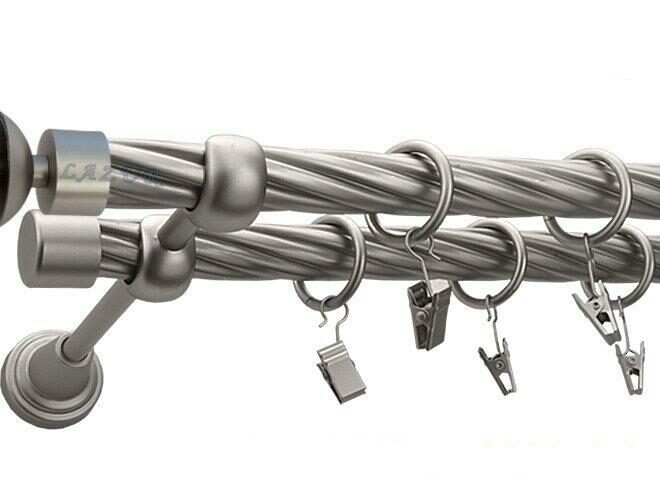 Karnisz GLORY Satyna Nikiel, Podwójny 19 + 19 rura skrętna - 480 cm