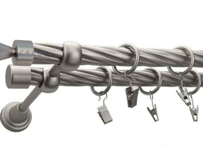 Karnisz STYLUS Satyna Nikiel, Podwójny 19 + 19 rura skrętna - 480 cm