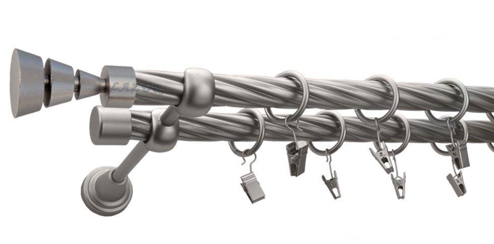 Karnisz STYLUS Satyna Nikiel, Podwójny 19 + 19 rura skrętna - 400 cm