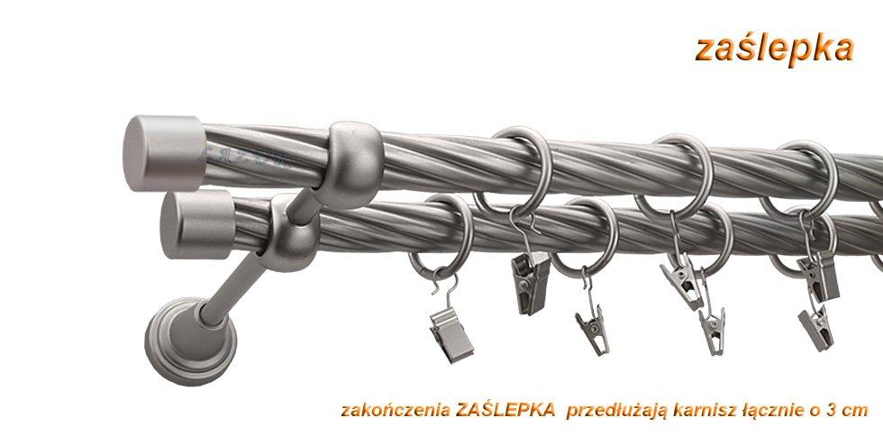 Karnisz ZAŚLEPKA Satyna Nikiel, Podwójny 19 + 19 rura skrętna - 160 cm - obrazek 3