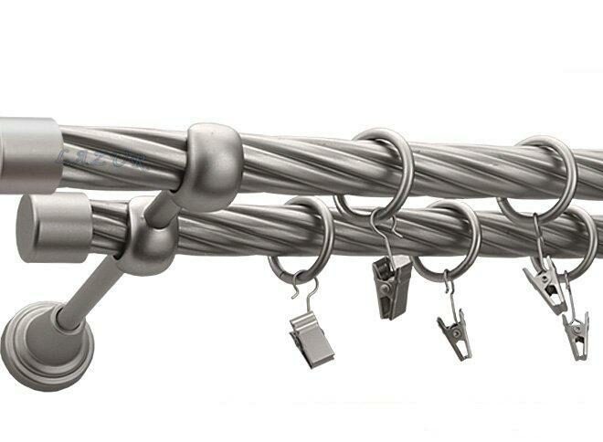 Karnisz ZAŚLEPKA Satyna Nikiel, Podwójny 19 + 19 rura skrętna - 480 cm