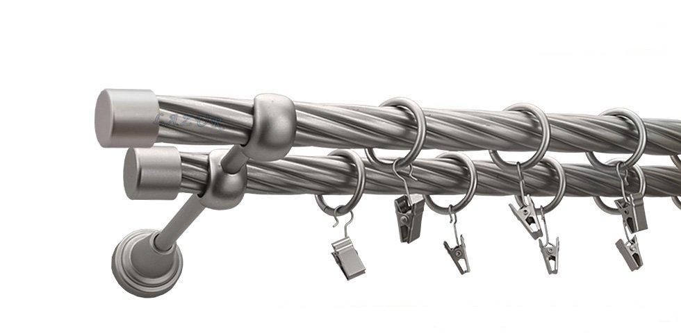 Karnisz ZAŚLEPKA Satyna Nikiel, Podwójny 19 + 19 rura skrętna - 160 cm