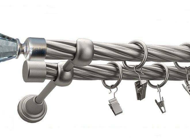 Karnisz FAON Satyna Nikiel, Podwójny 19 + 19 rura skrętna - 480 cm