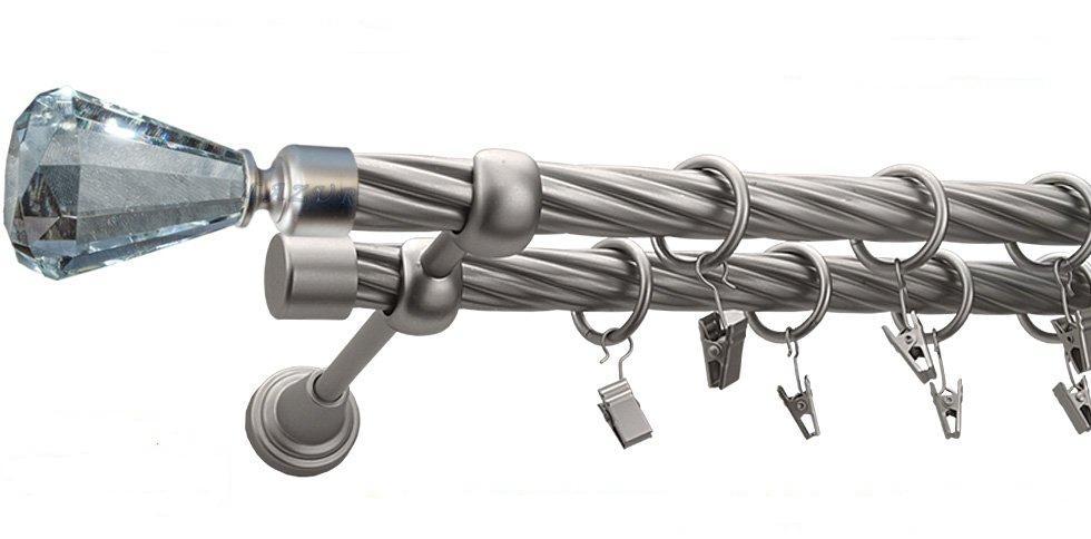 Karnisz FAON Satyna Nikiel, Podwójny 19 + 19 rura skrętna - 400 cm