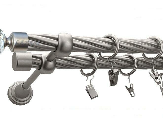 Karnisz PARYS Satyna Nikiel, Podwójny 19 + 19 rura skrętna - 480 cm