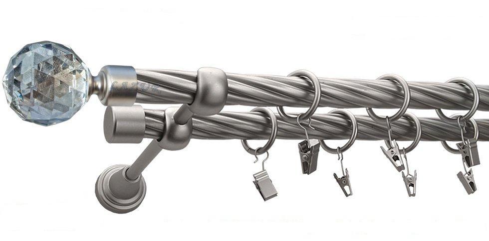 Karnisz PARYS Satyna Nikiel, Podwójny 19 + 19 rura skrętna - 400 cm