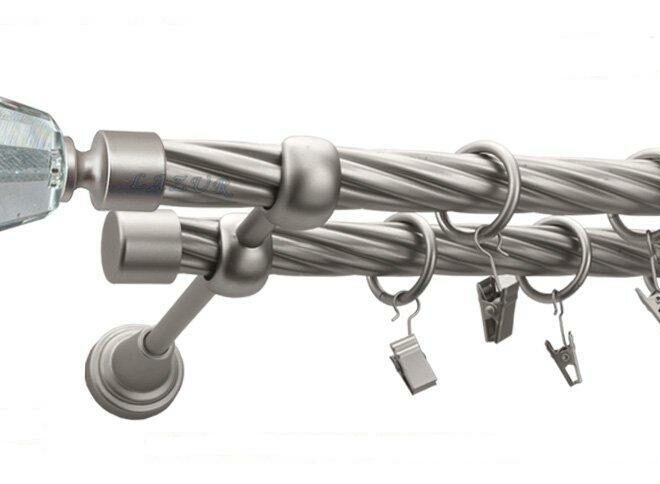 Karnisz TRAVO Satyna Nikiel, Podwójny 19 + 19 rura skrętna - 480 cm