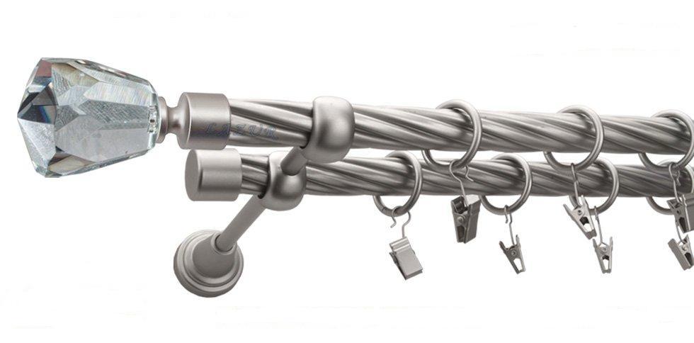 Karnisz TRAVO Satyna Nikiel, Podwójny 19 + 19 rura skrętna - 320 cm