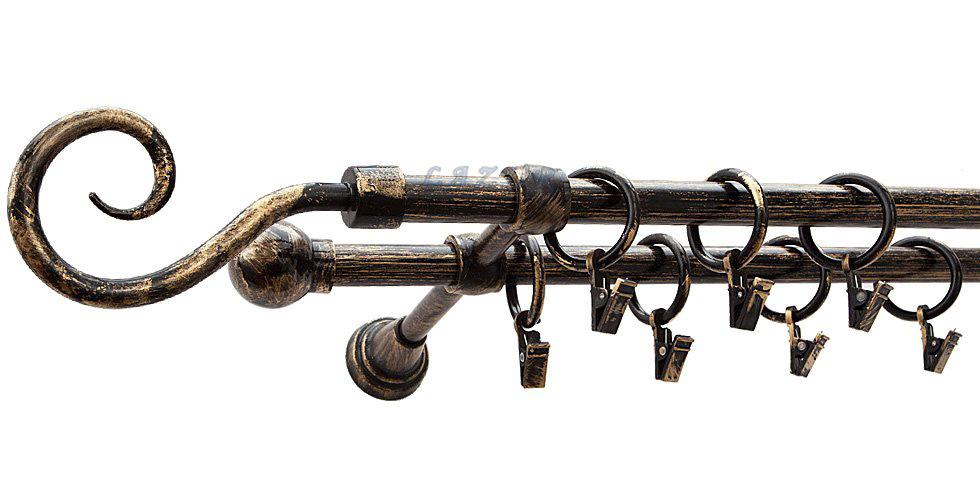 Karnisz Motyw Kute Czarne Złoto, Podwójne 16 + 16 HAK - 180 cm