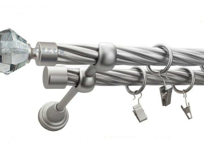 Karnisz VENETO Satyna Nikiel, Podwójny 19 + 19 rura skrętna - 480 cm