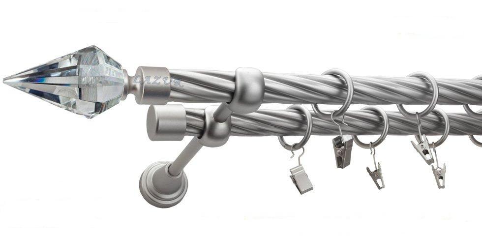 Karnisz VENETO Satyna Nikiel, Podwójny 19 + 19 rura skrętna - 320 cm