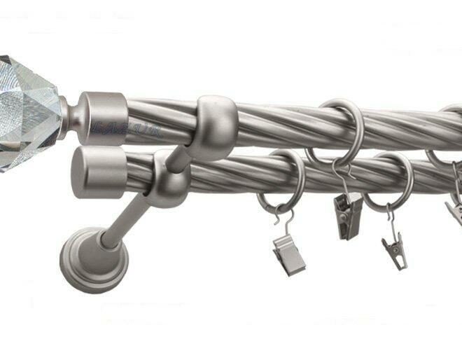 Karnisz TULIP Satyna Nikiel, Podwójny 19 + 19 rura skrętna - 480 cm