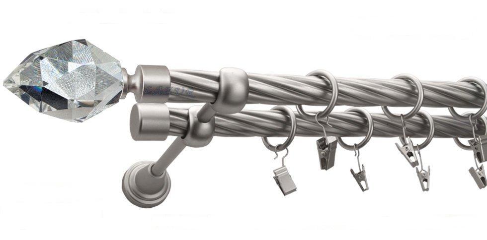 Karnisz TULIP Satyna Nikiel, Podwójny 19 + 19 rura skrętna - 200 cm