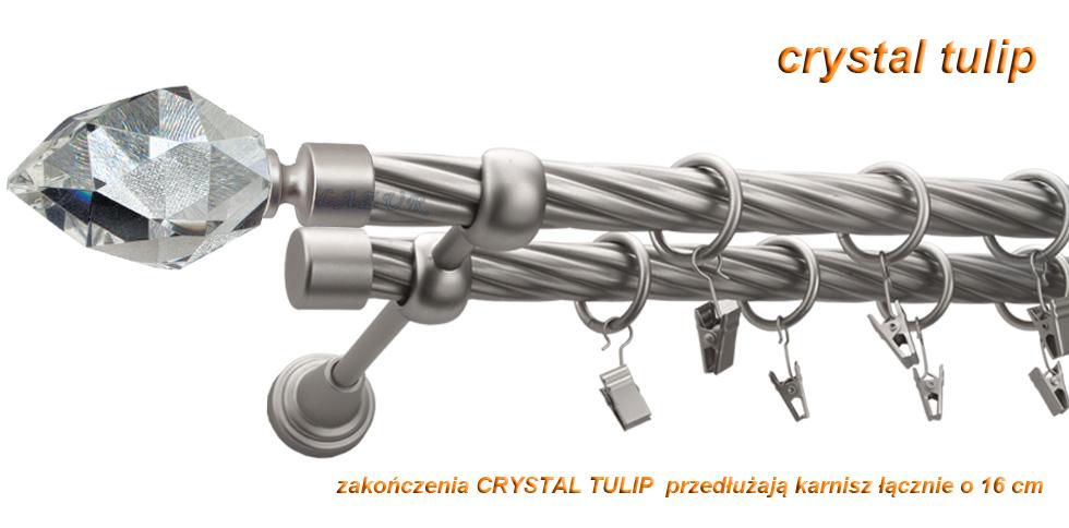 Karnisz TULIP Satyna Nikiel, Podwójny 19 + 19 rura skrętna - 200 cm - obrazek 3
