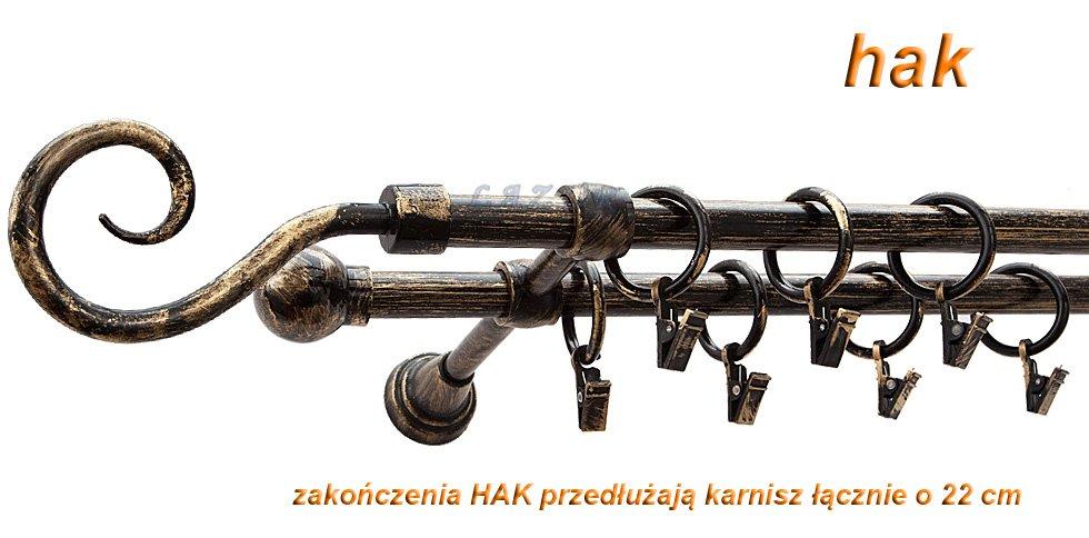 Karnisz Motyw Kute Czarne Złoto, Podwójne 16 + 16 HAK - 180 cm - obrazek 3