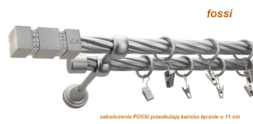 Karnisz FOSSI Satyna Nikiel, Podwójny 19 + 19 rura skrętna - 400 cm - obrazek 3