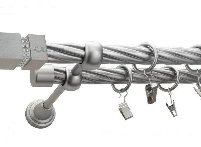 Karnisz FOSSI Satyna Nikiel, Podwójny 19 + 19 rura skrętna - 480 cm