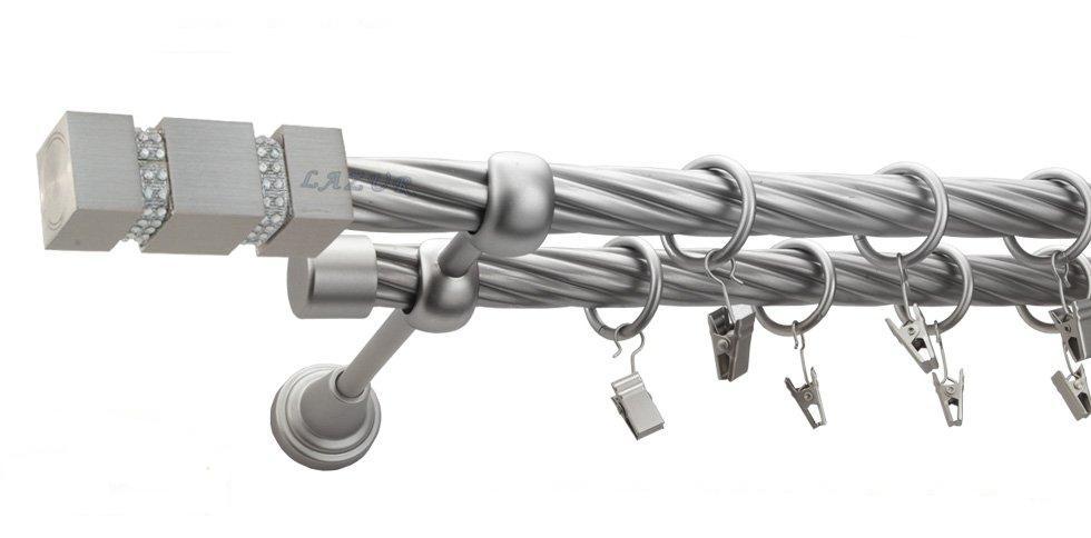 Karnisz FOSSI Satyna Nikiel, Podwójny 19 + 19 rura skrętna - 400 cm