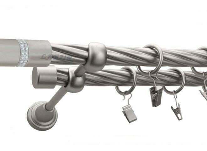 Karnisz ROSETTI Satyna Nikiel, Podwójny 19 + 19 rura skrętna - 480 cm
