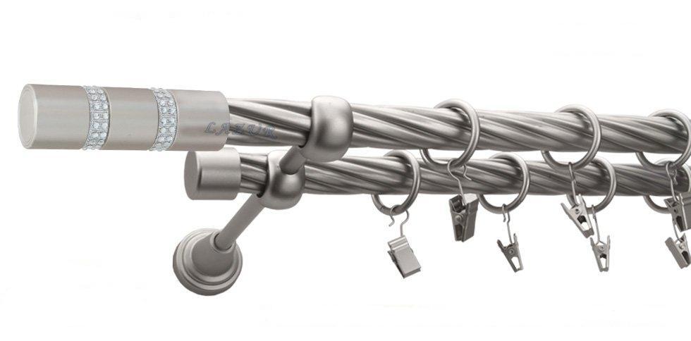 Karnisz ROSETTI Satyna Nikiel, Podwójny 19 + 19 rura skrętna - 160 cm