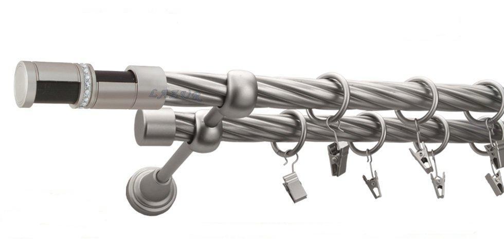 Karnisz DANTE Satyna Nikiel, Podwójny 19 + 19 rura skrętna - 480 cm